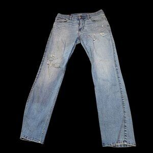 Hollister Men’s Straight Leg Jeans Blue Distressed Size 32x32